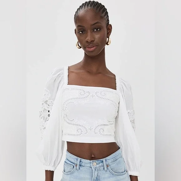 Farm Rio Off White Lace Embroidered Top size XS - Picture 1 of 7